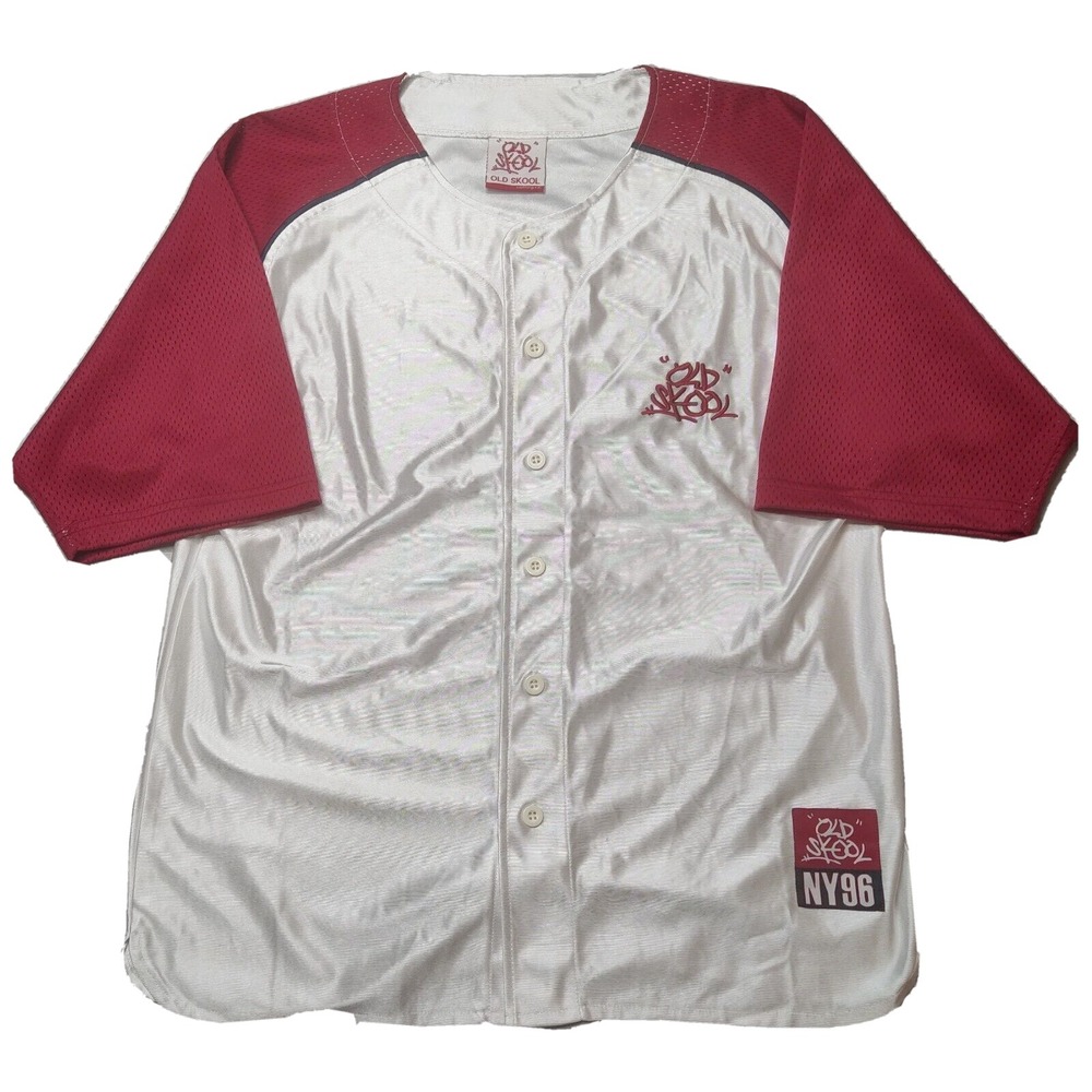 VTG‎ OLD SKOOL NY96 Youth Large 14/16 Red White Baseball Jersey